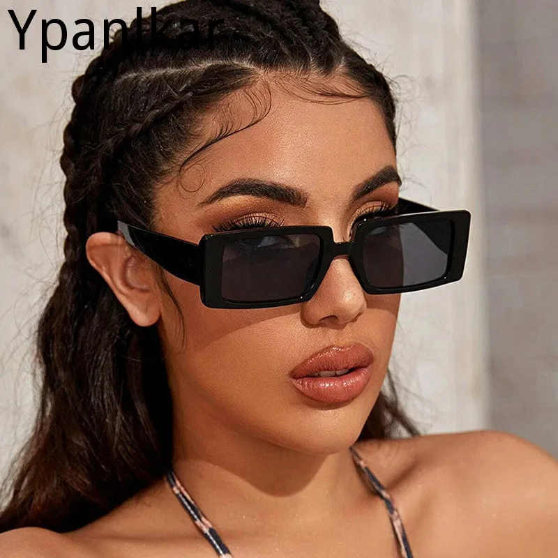 

2021 Rectangle Sunglasses Women Green Fluorescent Street Shot Eyewear Black Thick Frame Fashion Female Cool Sun Glasses Ladies