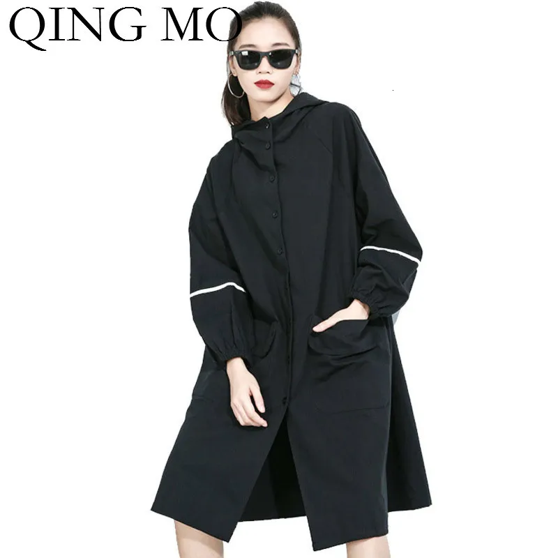 QING MO модный бренд черный плюс размер Женский Тренч женское однобортное пальто с