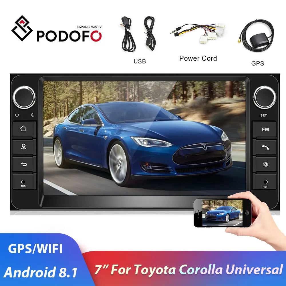 Podofo Android 8 1 2 din Автомобильный Радио Стерео gps навигация Мультимедиа Bluetooth Авто Din
