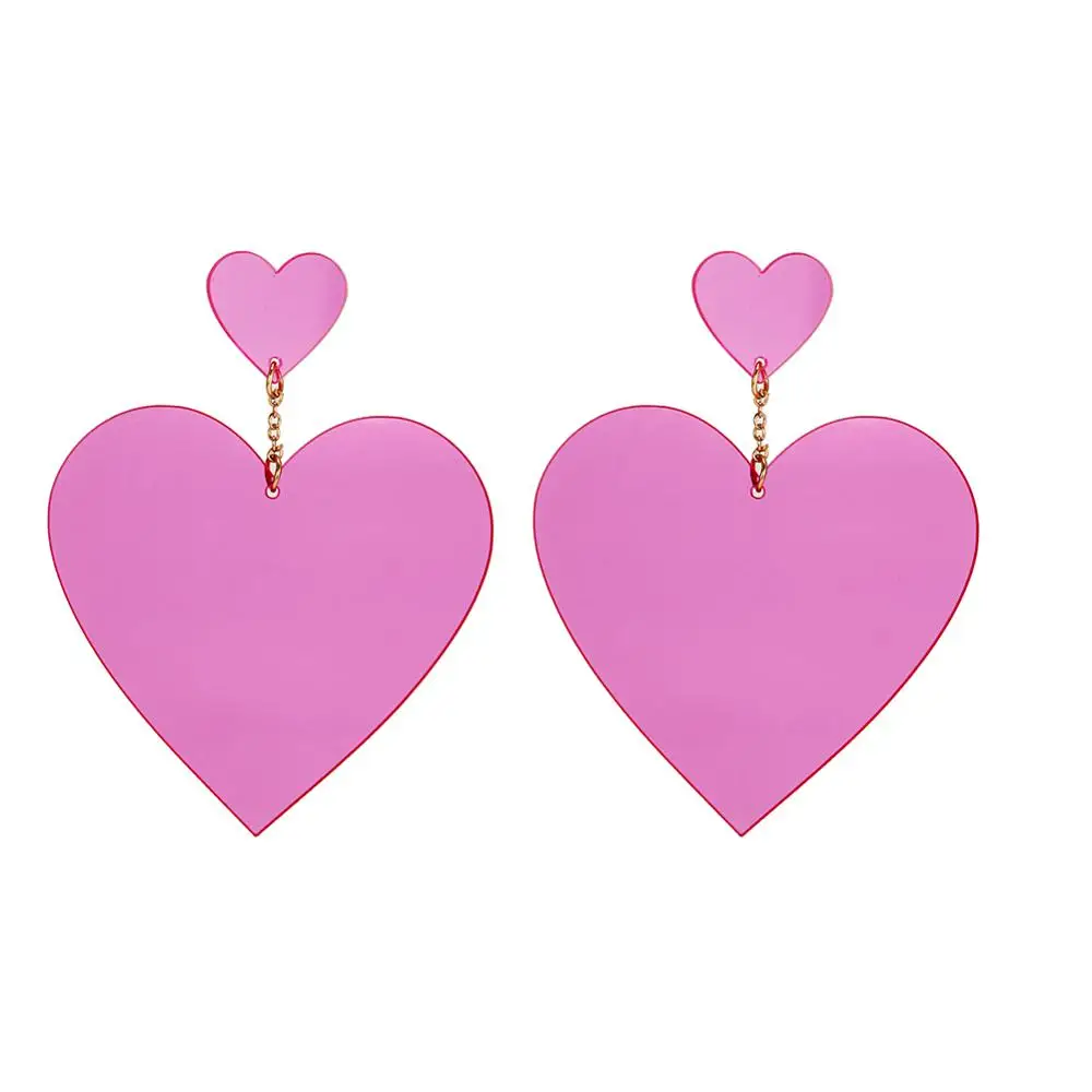 Серьги-подвески в стиле панк неоновые красные розовые форме сердца с