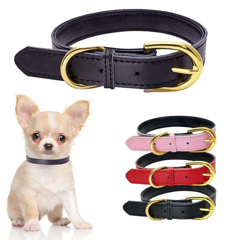 

Dog Collar PU Leather Puppies Surface Two-Layer Leather Collar Pomeranian French Bulldog Golden Retriever Adjustable Dog Collar