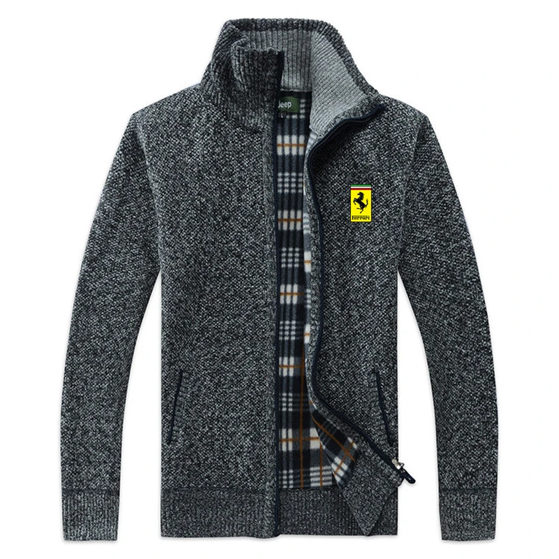 

Men's car logo trendy brand lapel business casual cardigan sweater men's simple fashion brand slim knit sweater jacket men
