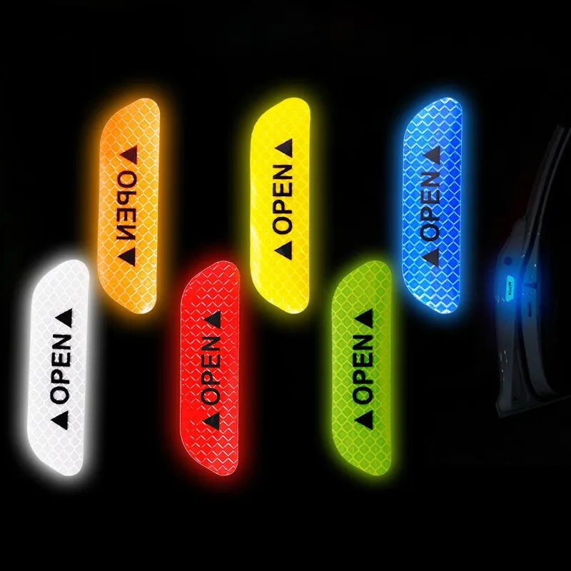 

4Pcs/Set Car Open Reflectante Tape Warning Mark Reflective Open Notice Bicycle Accessories Exterior Door Car Reflective Sticker
