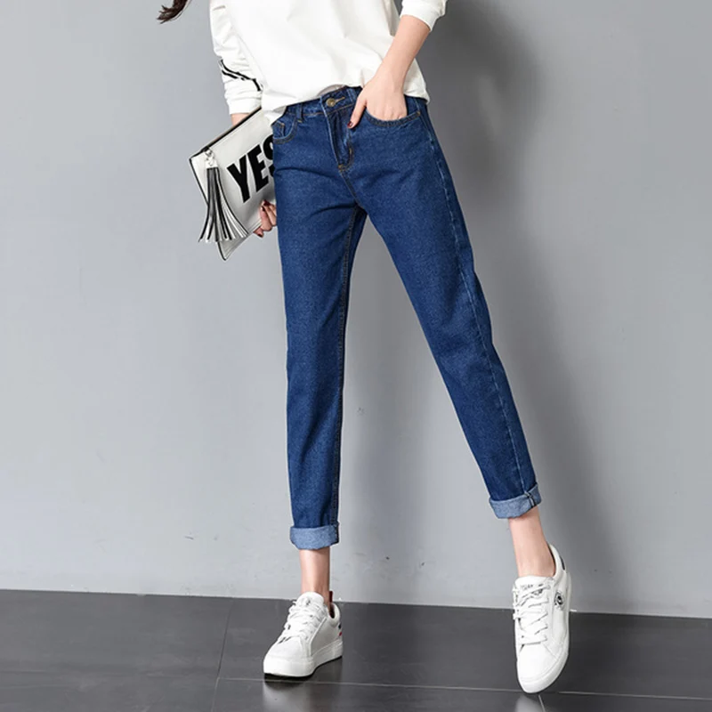 

Pop Women Jeans Solid Color Slim Fit Pencil Trousers High Waist Casual Pants Pop 88