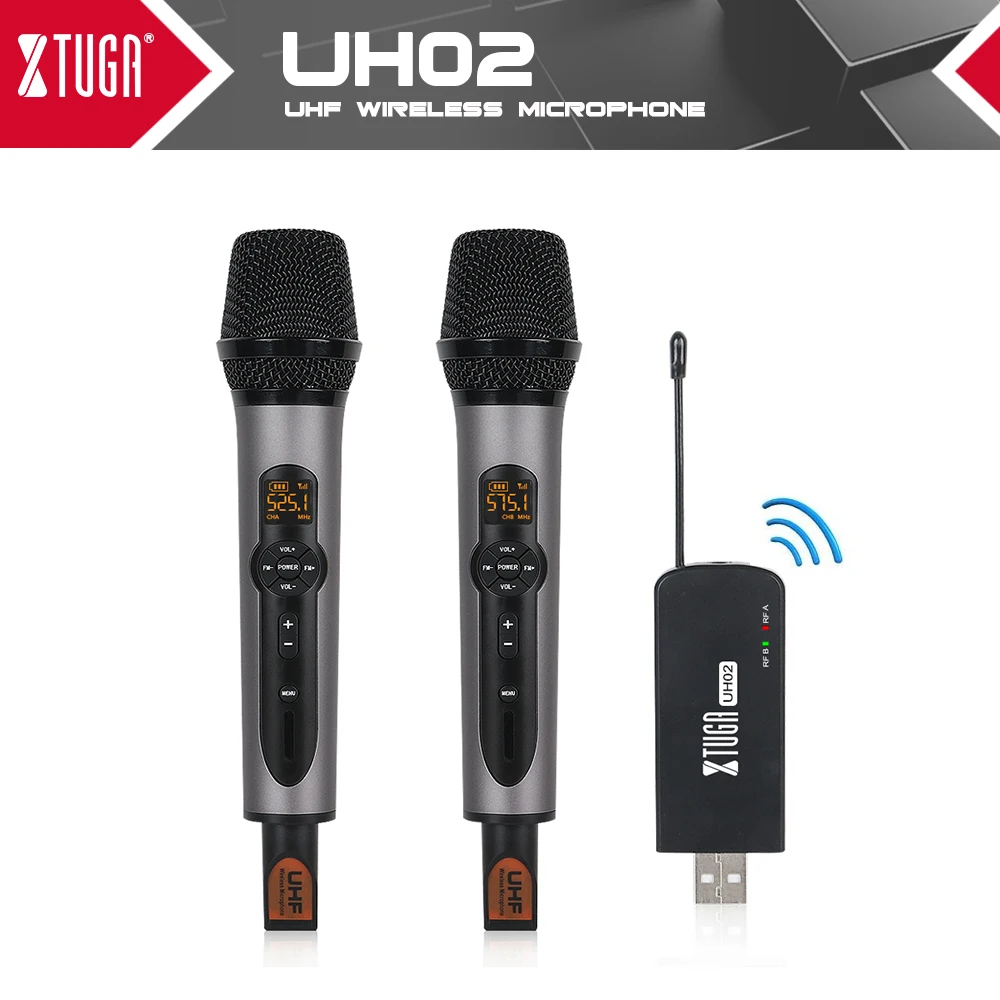 

XTUGA UHF Wireless Microphone Built-in Sound Card,Reverberation,UHF Karaoke Microphone with USB Receiver for PC Computer,Laptop