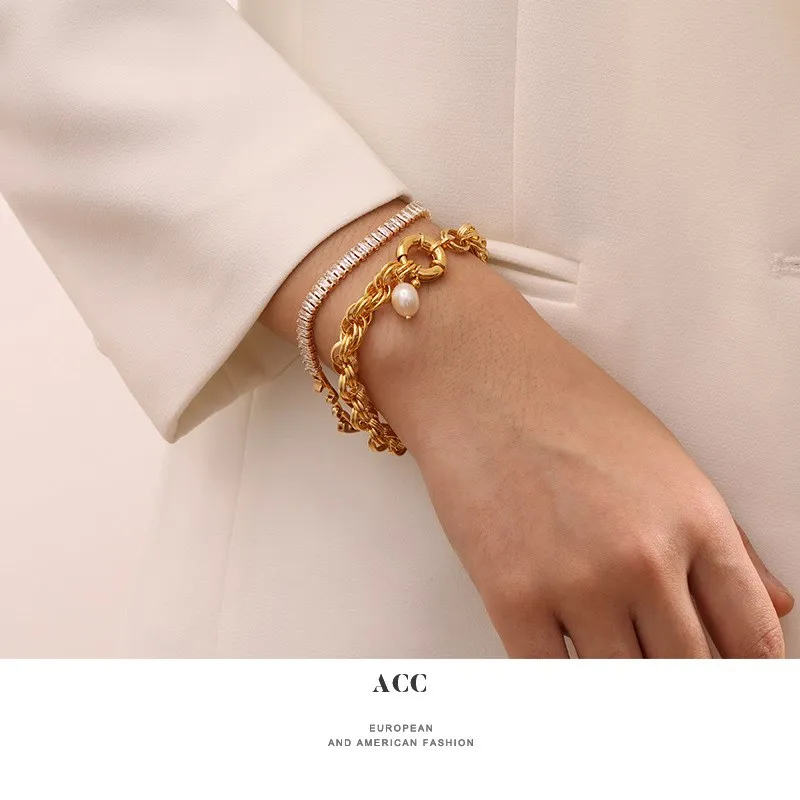 

European and American exaggerated personality chain pearl bracelet women fashion creative thick chain bracelet ankle bracelet