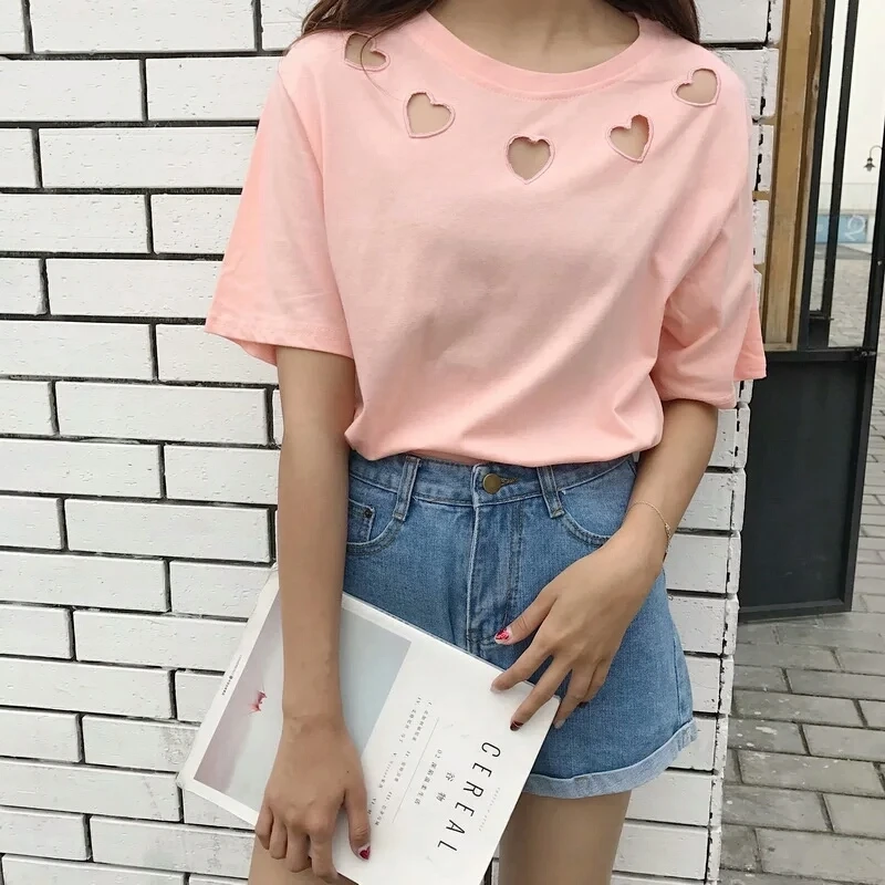 Женская футболка с коротким рукавом круглым вырезом и вырезами|Футболки| |