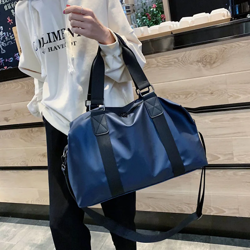 

Fashion Solid Color Travel Bags For Women 2021 New Nylon Sports Fitness Bag Unisex Travel Duffle Handbags Weekend Waterproof Bag
