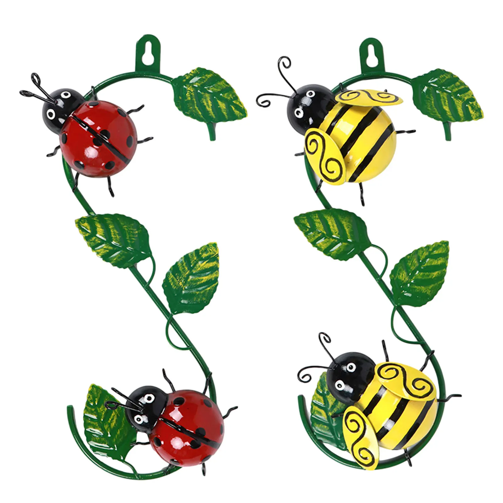 

3D Metal Bee Wall Decor Art Decorative Sculpture with Green Leaf Decoration for Coffee Bar Shop