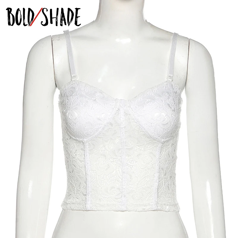 

Bold Shade Harajuku 2000s Aesthetic Indie Corset Tops Gothic E-Girl Style Women Lace Chic Slim Camisole See Through Streetwear