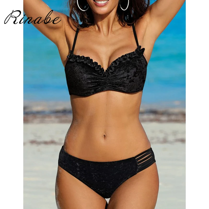 

Купальник женский из бархатной ткани, пуш-ап, с косточками