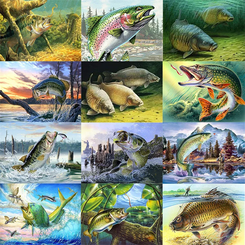 

Diamond Painting 5D Diamonds DIY Fish Cross Stitch Full Square Round Drill Embroidery Colorful Handmade Home Room Wall Decor