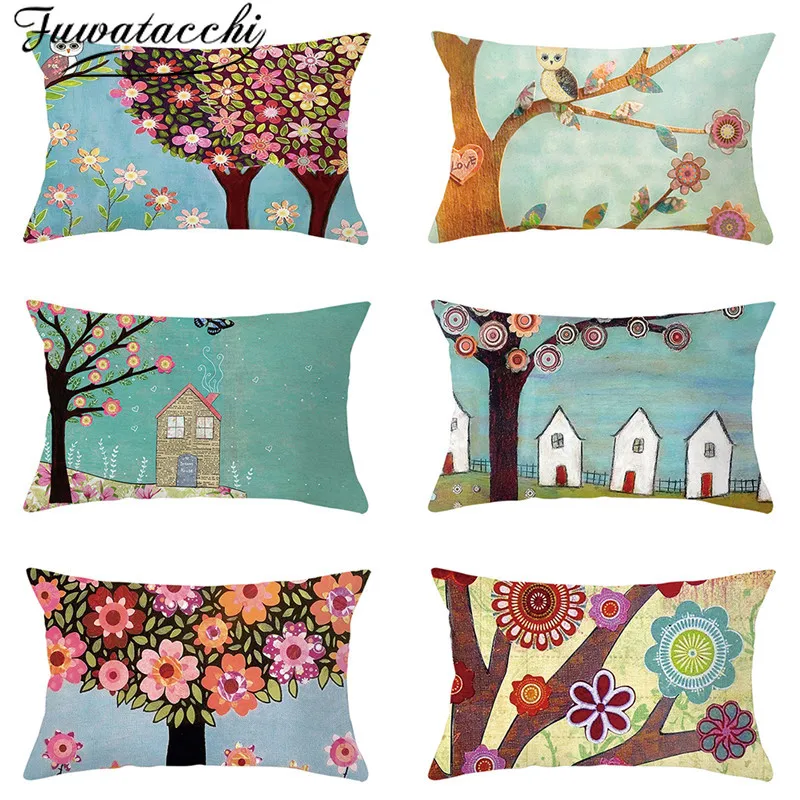 

Fuwatacchi Spring Flower Throw Pillow Cover Tree Cushion Covers Polyester Pillowcase for Home Sofa Decorative Pillowcase 30*50cm