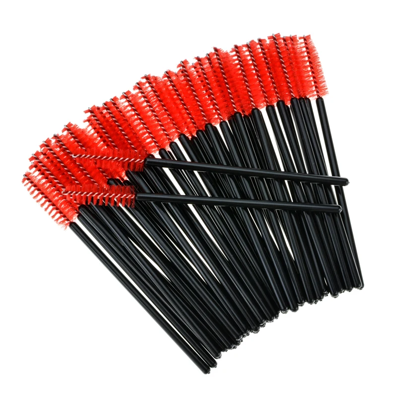 Red and Black 50 шт./компл. 7 цветов Высокое качество щеточка для наращивания ресниц Профессиональные Накладные ресницы наращивание инструменты для макияжа - Цвет: Red and Black
