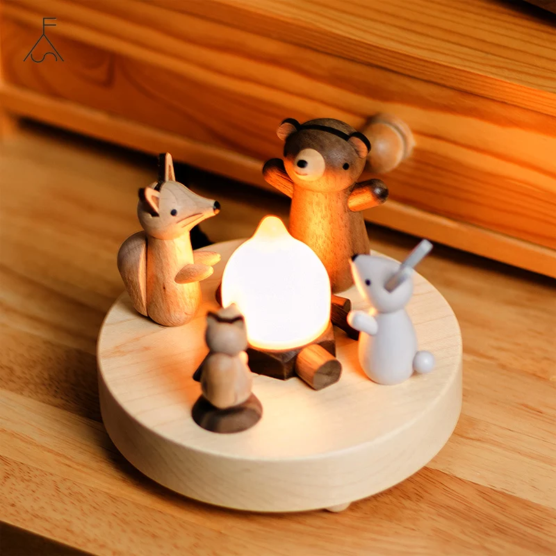 

Cartoon Puppet Wood Small Night Light LED Bedroom Bedside Table Lamps Children's Room Girl Smare Romantic Birthday Gift Lighting