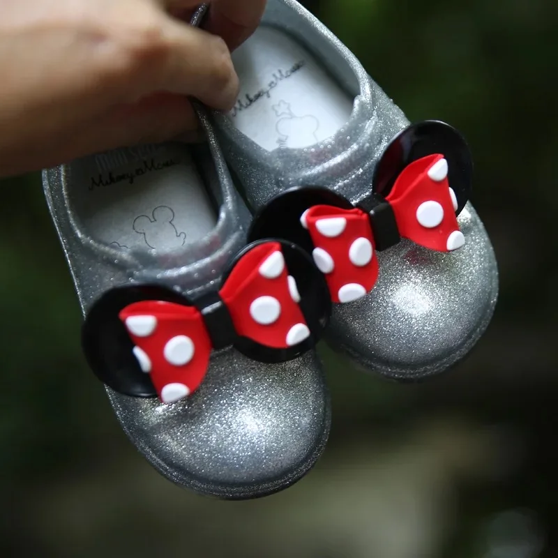 Mini Melissa/босоножки для девочек; Новинка; повседневные тонкие туфли с Микки-Маусом и бантом для девочек; прозрачная обувь ярких фруктов; водонепроницаемые прозрачные сандалии; обувь