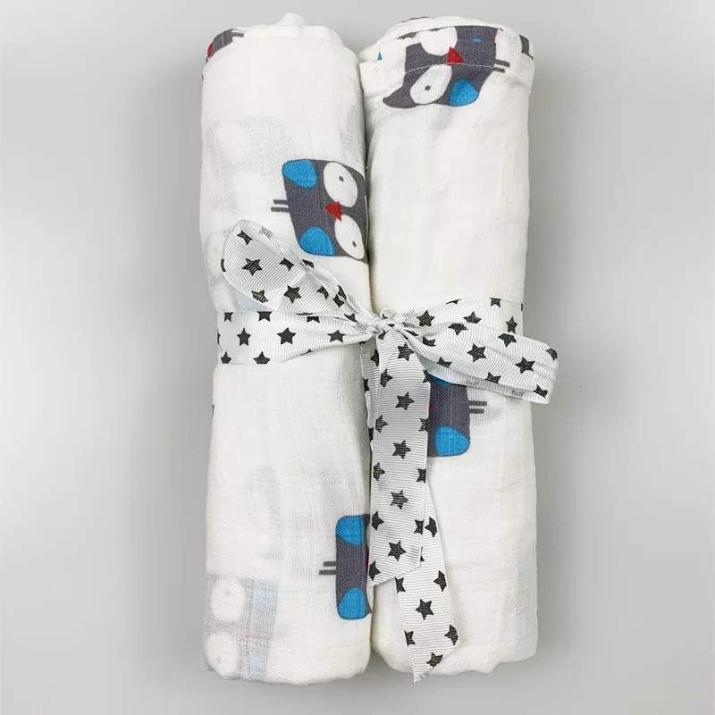 2pcs/set Newborn Baby Blanket Cotton Blanket Cartoon Pattern Multi-use Infant Stroller Cover Towel Baby Muslin Swaddle Wrap - Цвет: 24