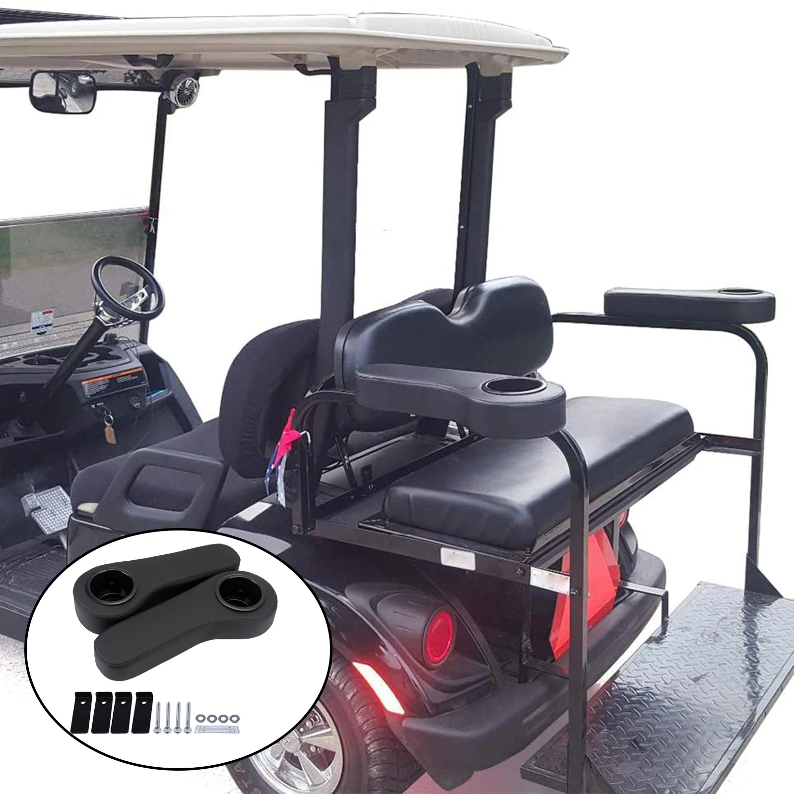 

Set of 2 Golf Cart Rear Seat Armrest with Cup Holder for EzGo Club Car Accessories