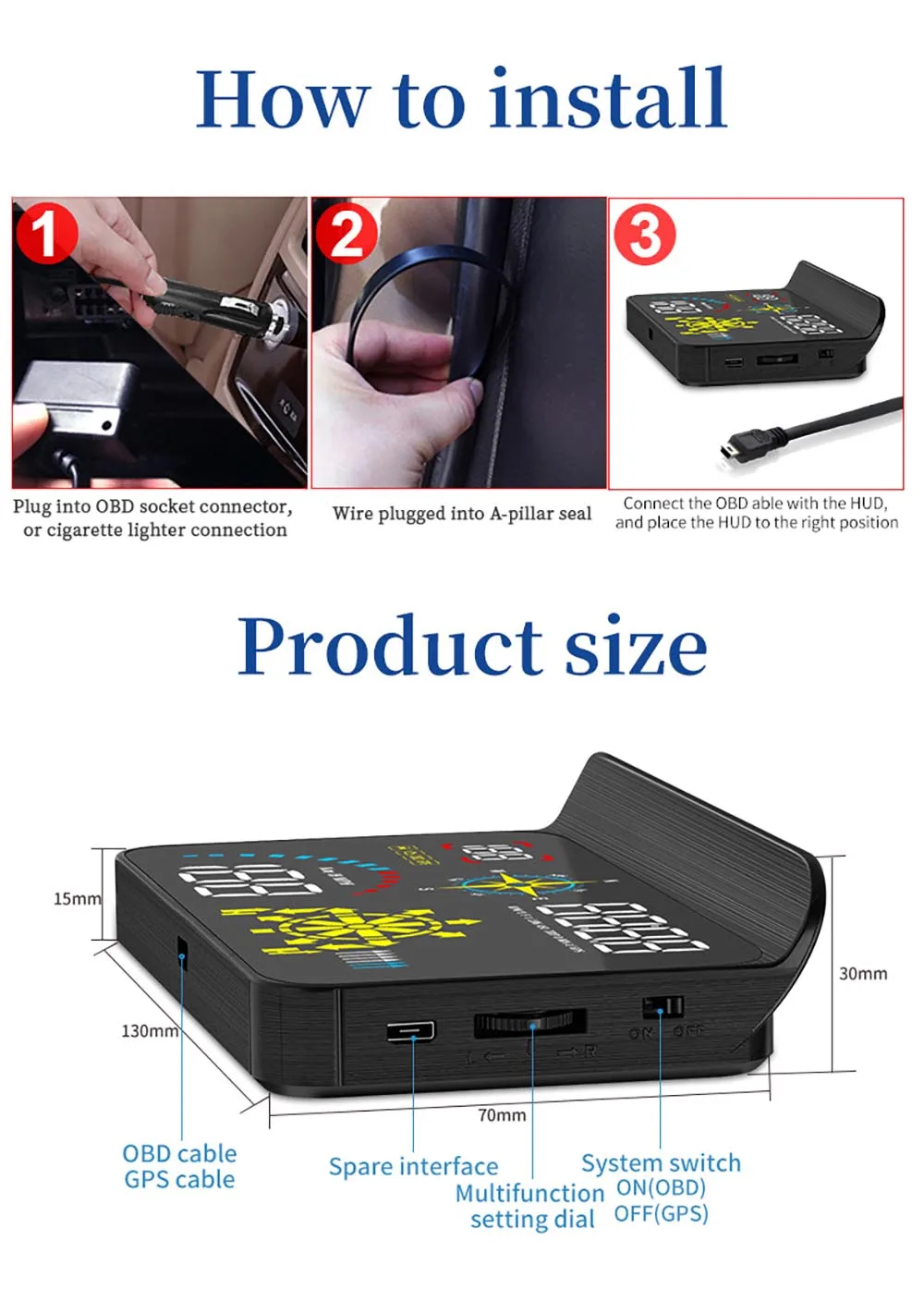 

New Mirror HUD Windshield Projector with GPS Navigation Direction Dash Board Computer Water Temperature Voltage Fuel Mileage