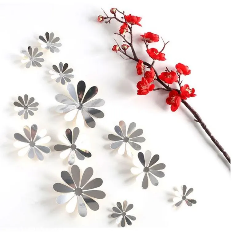 Mirror Flower Silver NieNie, 12 шт./лот, 3D полые наклейки на стену с бабочками для детских комнат, домашний декор, сделай сам, бабочки, наклейки на холодильник, наклейки для украшения комнаты - Цвет: Mirror Flower Silver