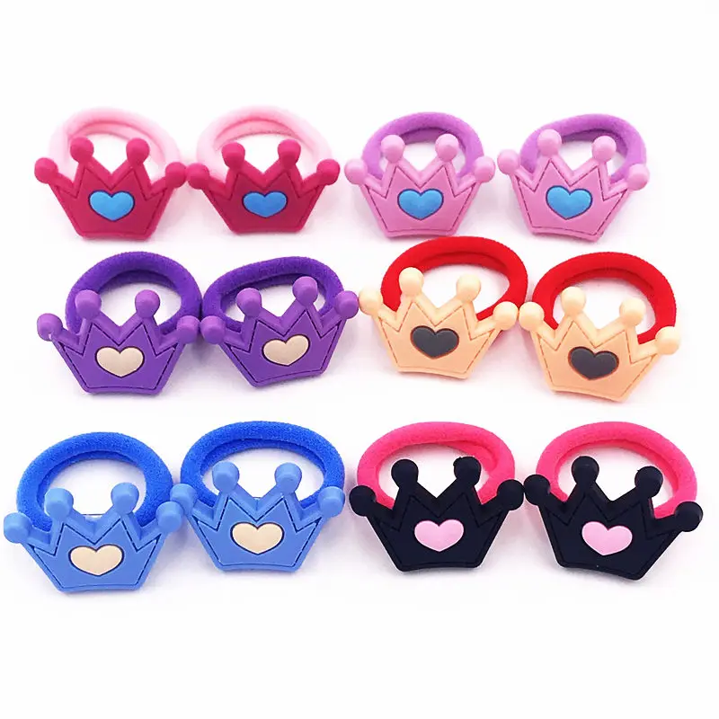 

12Pcs Cartoon Cute Girls Candy Color Crown Elastic Hair Bands Children Hair Accessories Hair rope Headwear Kids Party Gift