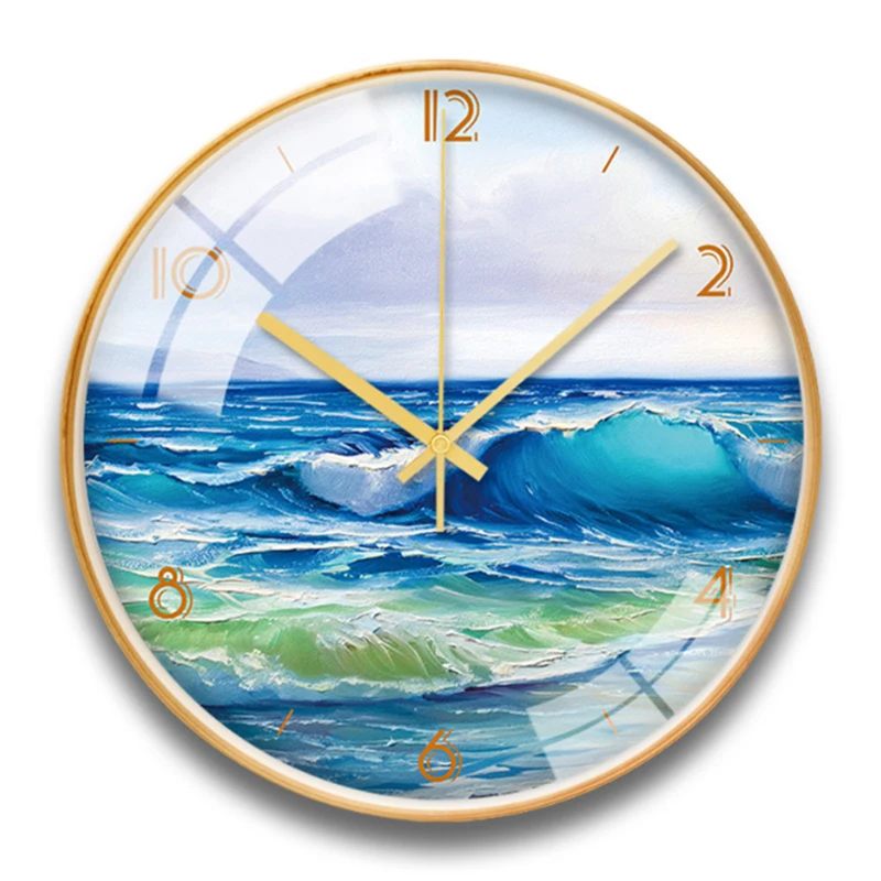 Декоративные настенные часы с синим океаном бесшумные кварцевые круглые