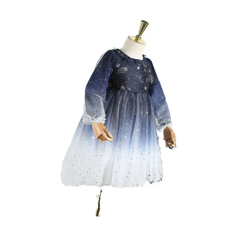 Girls dress 2019 autumn new children's gauze long sleeve starry sky gradient mesh skirt female treasure party | Детская одежда и