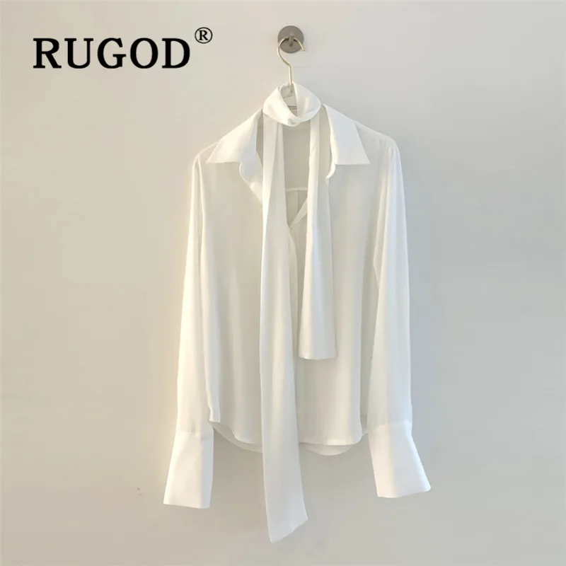 

RUGOD 2019 new arrival special top women blouse turn down collar long sleeve solid with silk scarf shirt fashion female elegant