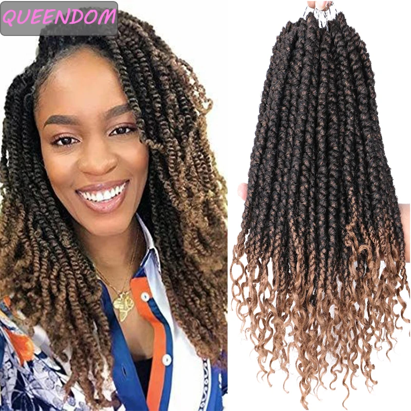 

Crochet Braids Curly Ends Synthetic Ombre Wavy Crochet Braiding Hair for Women 12" natural Spring Twist Crochet Hair Extensions