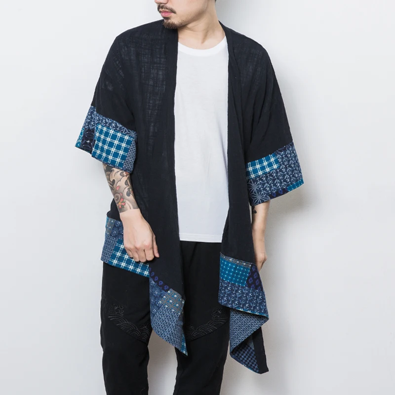 MRDONOO летняя хлопковая Льняная мужская куртка с укороченным рукавом в японском