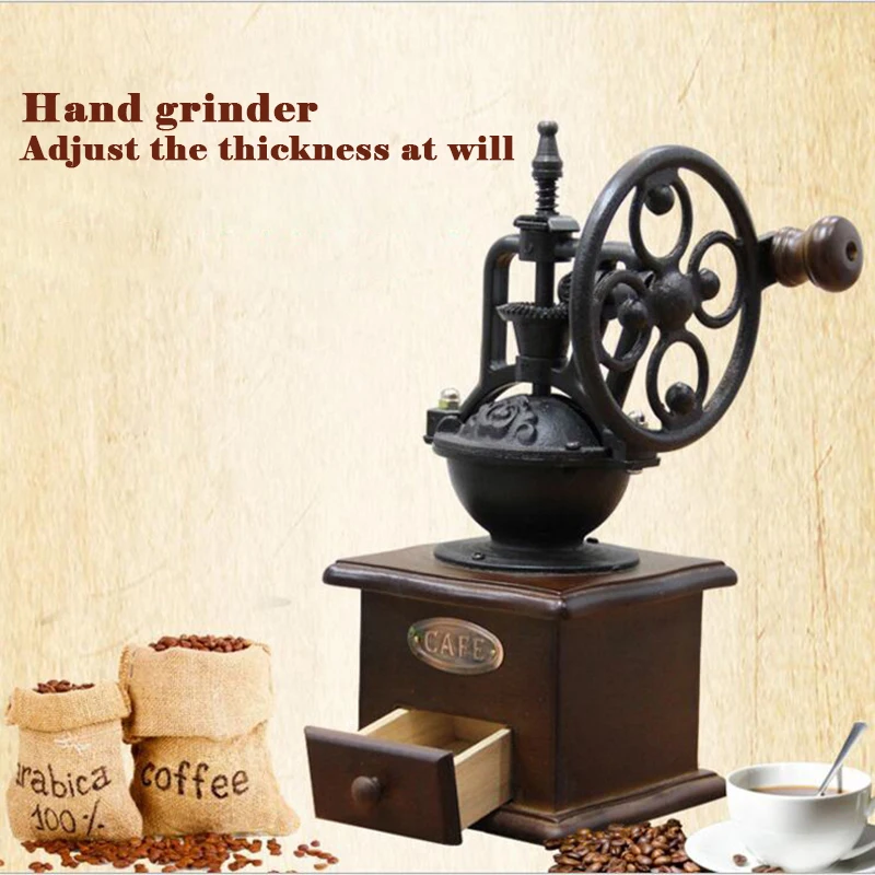 

Mini Manual Coffee Grinder Retro Style Wooden Cafe Grass Nuts Herbs Grains Pepper Tobacco Spice Flour Mill Coffee Beans Grinder