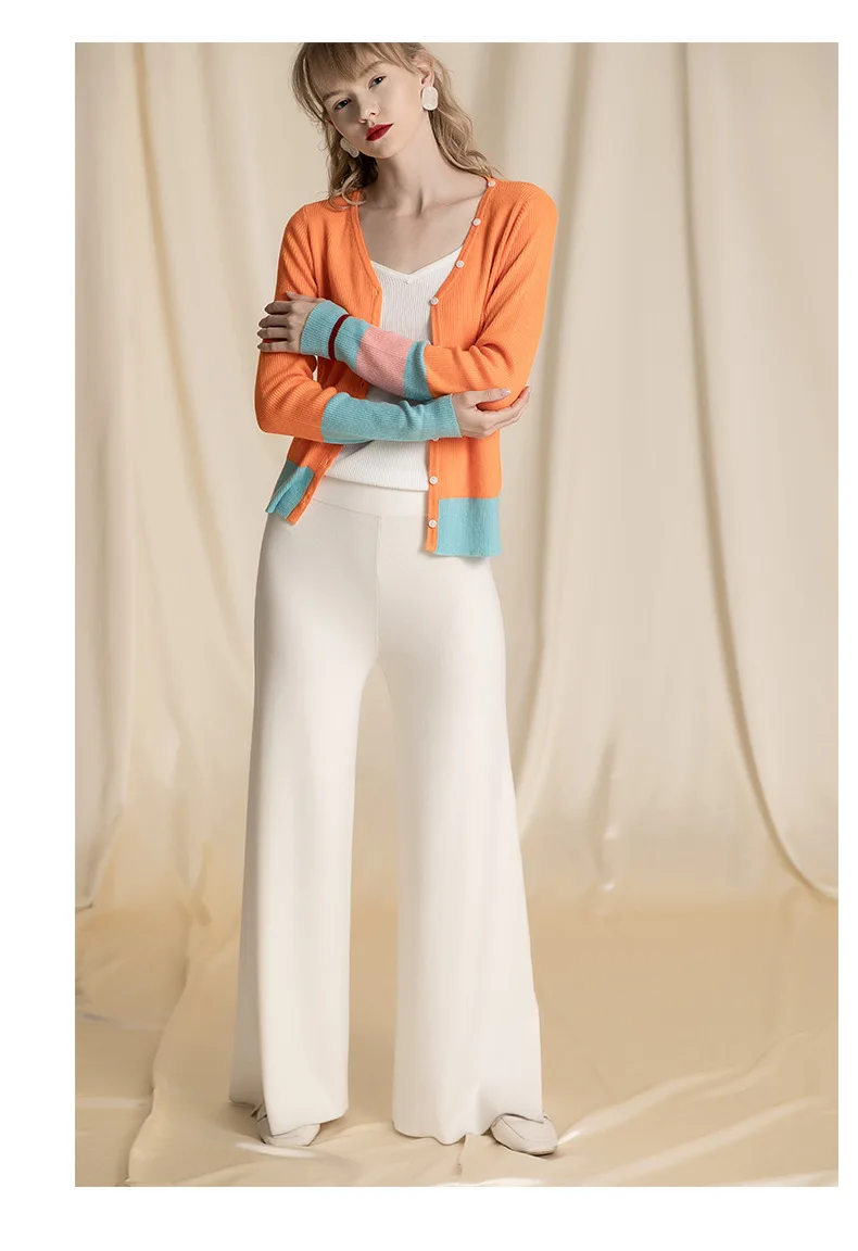 

Sweet Rainbow Color Knit Cardigan Sweater 2020 Fall New Color Combination Ladies Jacket