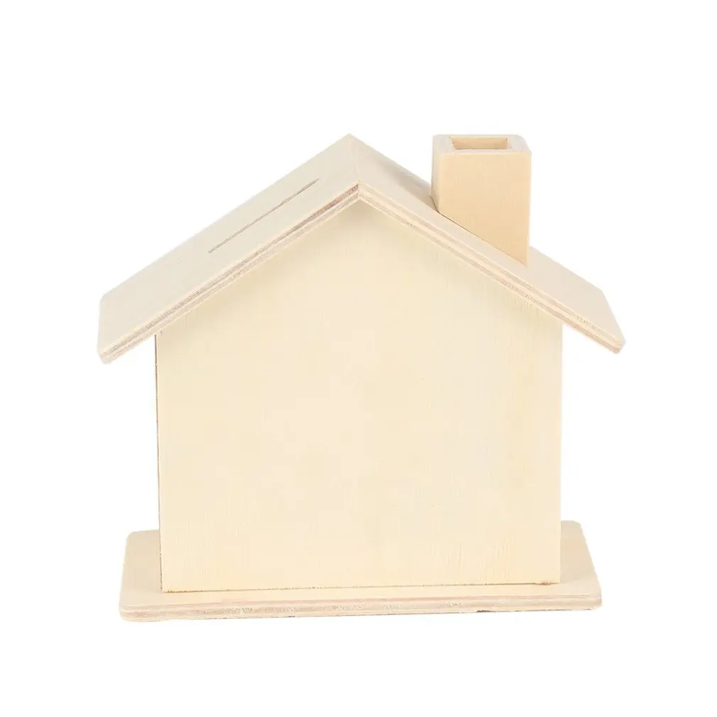 

Children Baby Handmade DIY Baipi Wooden Coin House Piggy Bank Chalet Save money Base Art Decor Toy Collectible Ornament