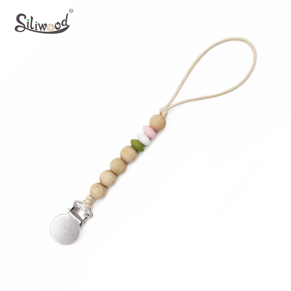 Baby Pacifier Clips Wooden Chain Beads Dummy Soother Clip Holder Nipple Attachment Wood Teether | Мать и ребенок