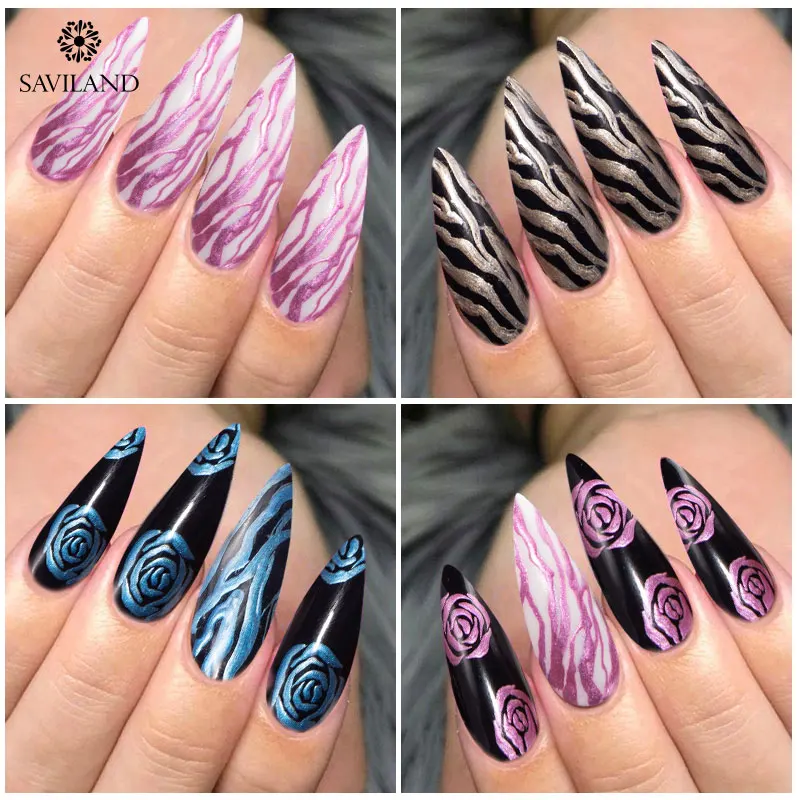 SAVILAND 3D Рисунок металлик гель лак для ногтей 6 мл рисунок Золотой Серебряный