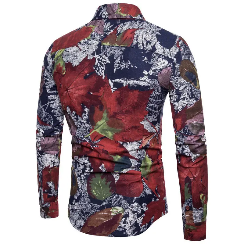 Men's Fashion 100% Cotton  Printing  Shirts Long-Sleeved Men Personality Printing Long-Sleeved Shirt large Size Shirt Size 5XL