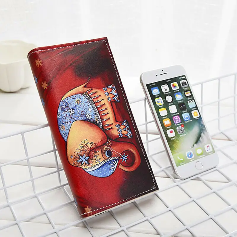 2019 винтажный Женский Цветной прямоугольный кошелек с рисунком слона клатч