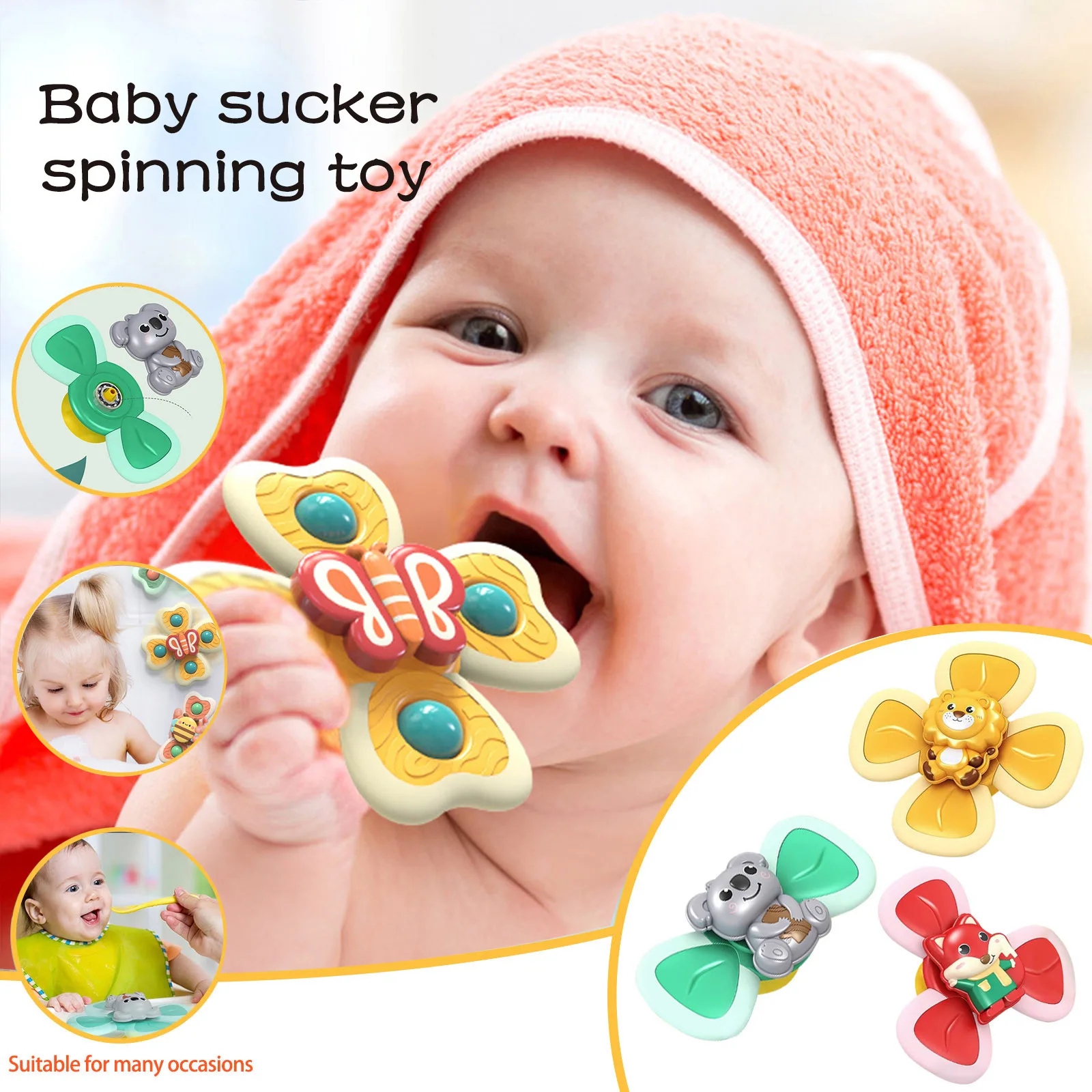 

1/3pc Spinning Top Baby Sucker Toy Creative Bath Swimming Water Toys Sucker Suction Cup Fun Game Baby Teether Rattle Bath Toys
