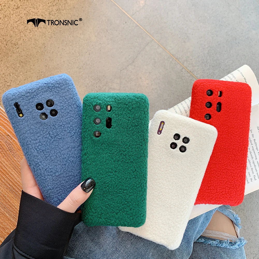 

Velvet Fully Protected Furry Phone Case for Huawei P50 P40 P30 Pro Soft Luxury Green Blue Cases for Huawei Mate 30 40 Pro Covers