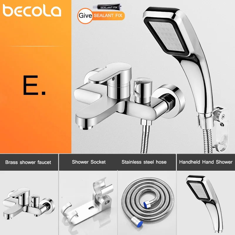 becola new modern chrome brass bath room wall mounted bathroom faucet with handheld hand shower bathtub mixer set shower faucet free global shipping