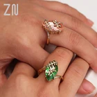 Женское креативное кольцо с стрекозой ZN, зеленое и розовое кольцо с зеленым камнем, подарочное ювелирное изделие с кубическим цирконием