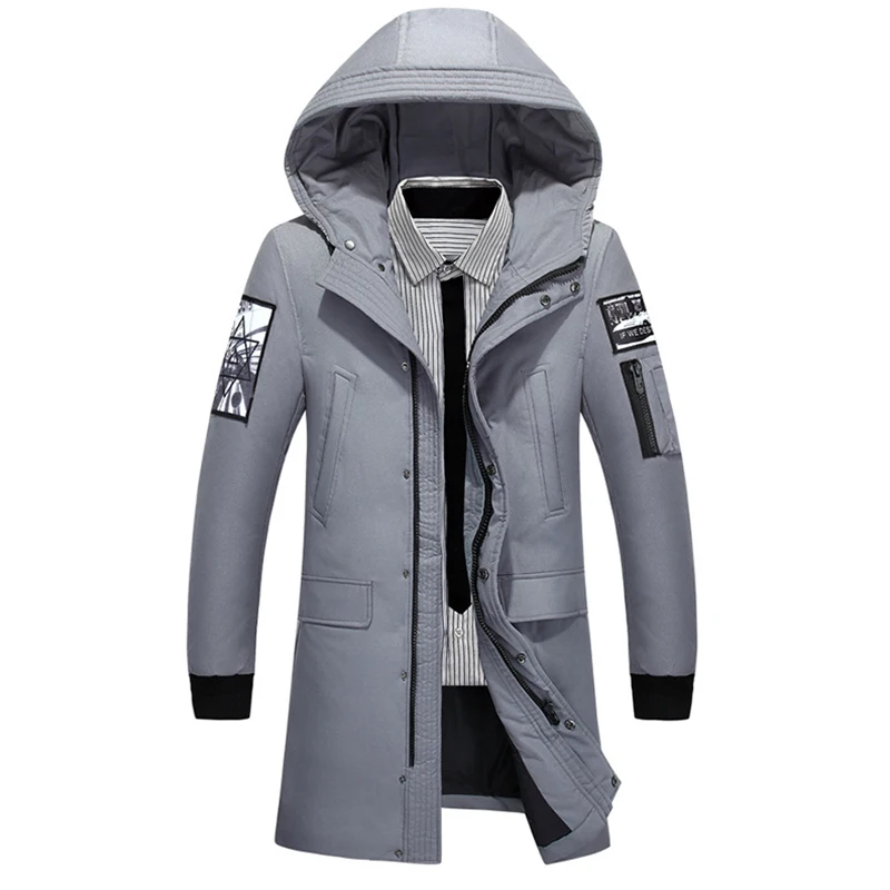 2019 новая зимняя пуховая куртка Для мужчин белый пуховик на утином пуху длинное