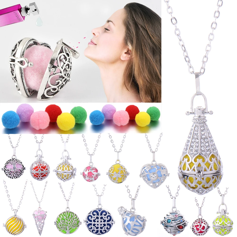 Round Aromatherapy Necklace Diffuser Pendant Vintage Open Locket Cage Aroma Perfume Essential Oil | Украшения и аксессуары