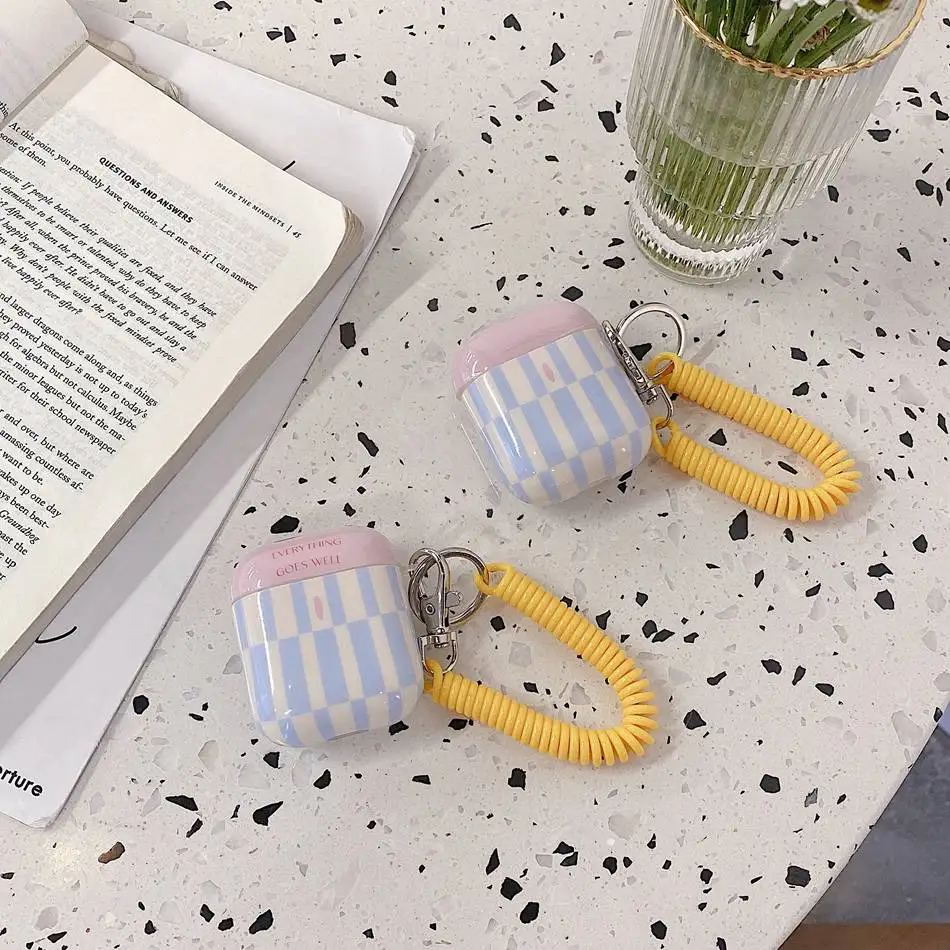 

Earphone Case For AirPods Fashion Checkerboard Grid Earphone Cover For AirPods 2 3 AirPods Pro Protect Shell with Spring Lanyard