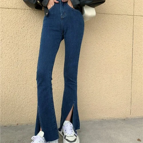 

New slim high waist denim trousers women's casual micro flared jeans versatile temperament wide leg pants bell bottom jeans