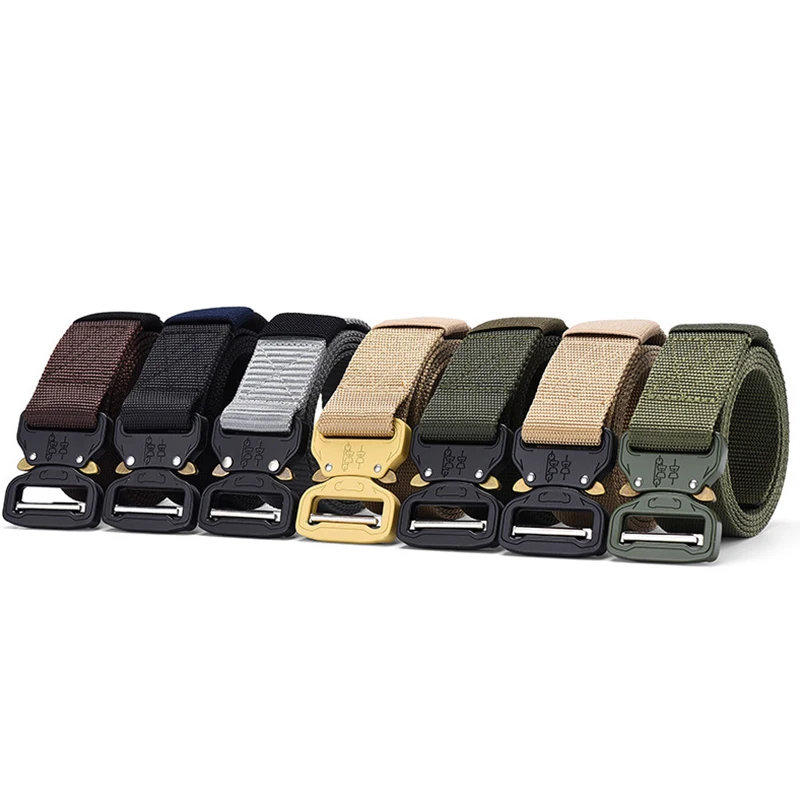

115cm Men's Canvas Belt Alloy Buckle Belts for Men Military Outdoor Tactical Training Waist Strap Elastic Top Quality Jeans Belt