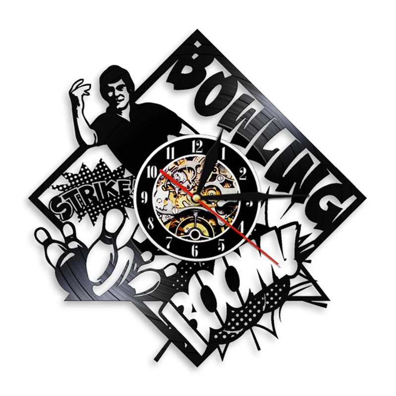 Часы для боулинга Клубные светлые настенные 3D часы с Черной Виниловой пластиной