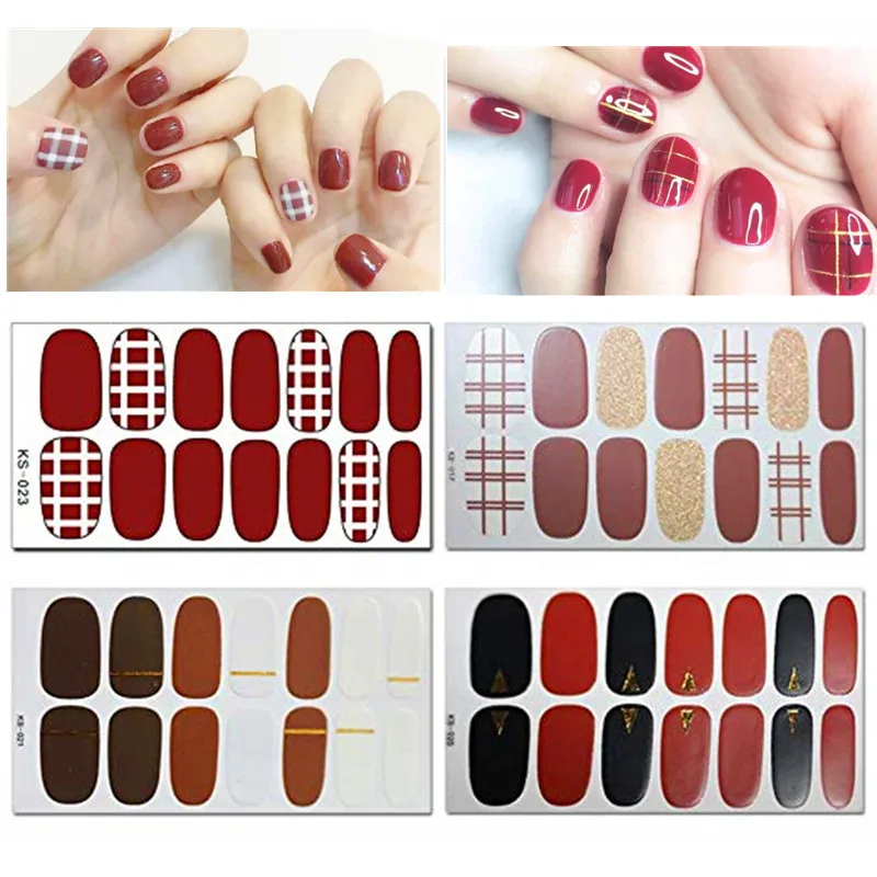 14 наконечников/лист для дизайна ногтей полное покрытие клейкие наклейки