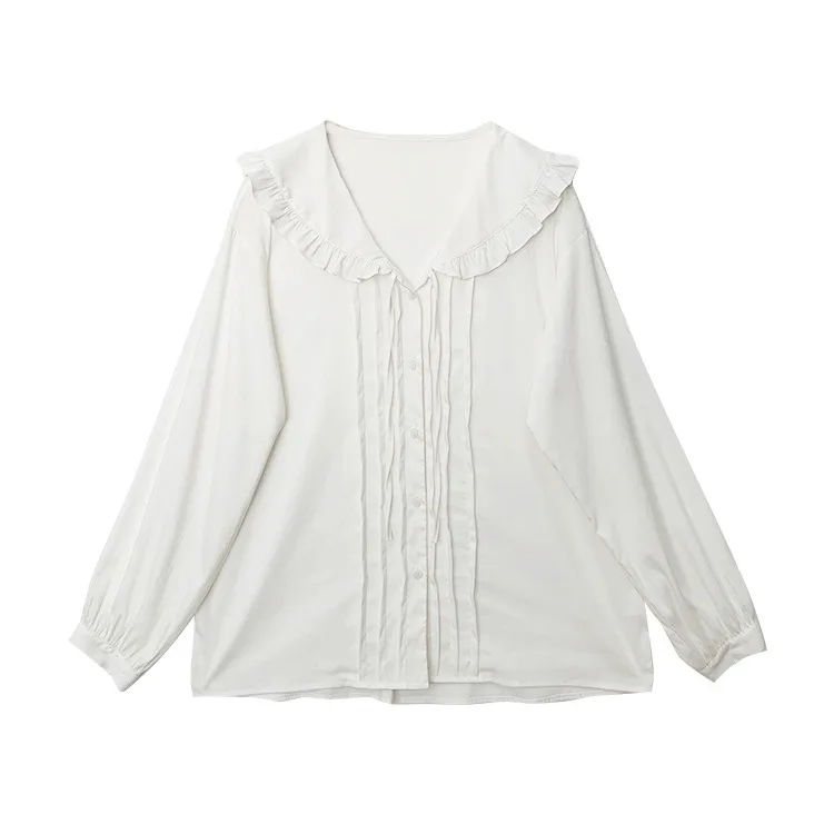 

TVVOVVIN 2021 Spring Autumn New Long Sleeve Ruffles Shirt Peter Pan Collar Lace-up Solid Color Slim Women Cardigan WMU3