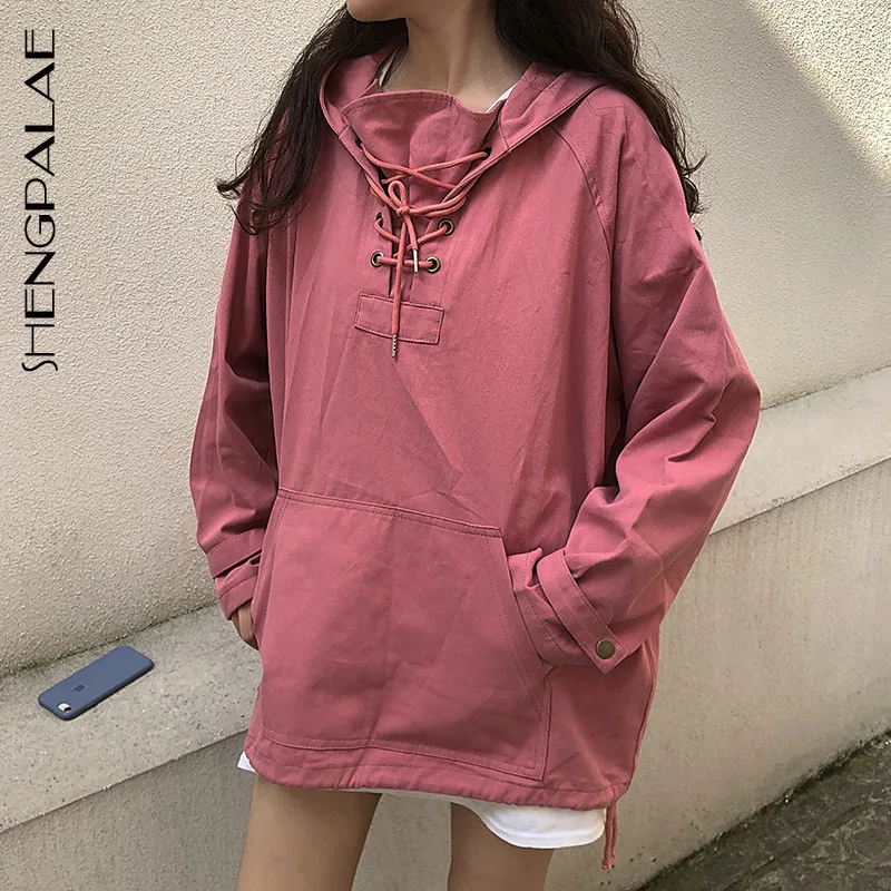 SHENGPALAE 2020 Новый Модный женский свободный свитер средней длины с капюшоном
